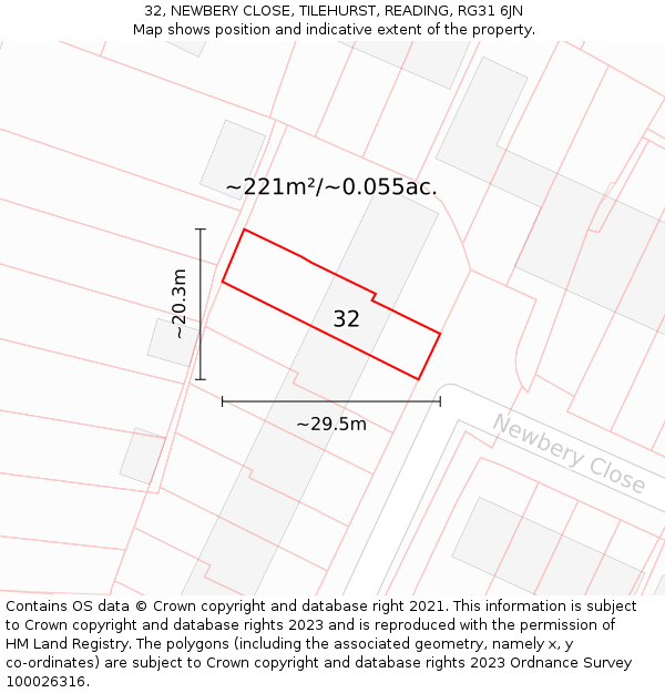 32, NEWBERY CLOSE, TILEHURST, READING, RG31 6JN: Plot and title map