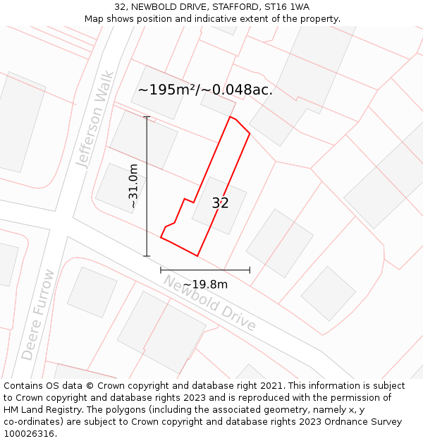 32, NEWBOLD DRIVE, STAFFORD, ST16 1WA: Plot and title map