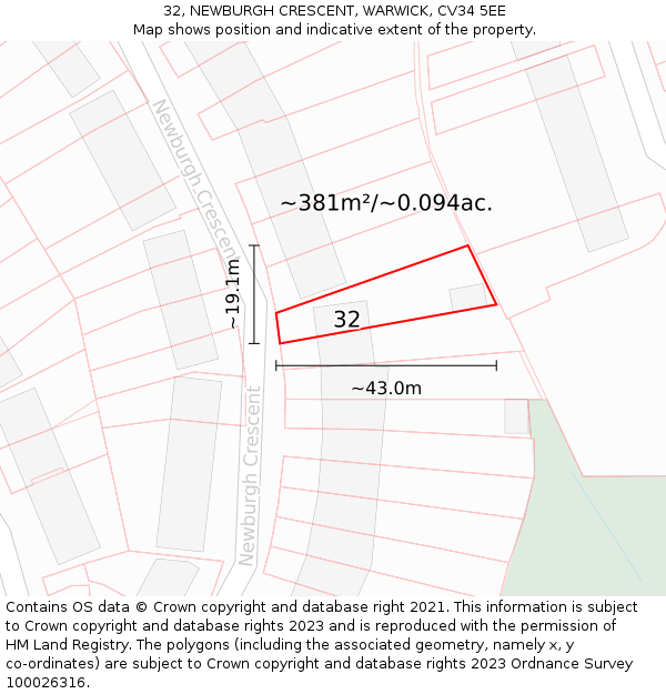 32, NEWBURGH CRESCENT, WARWICK, CV34 5EE: Plot and title map