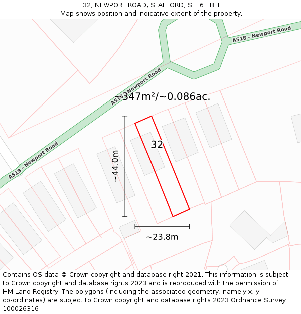 32, NEWPORT ROAD, STAFFORD, ST16 1BH: Plot and title map