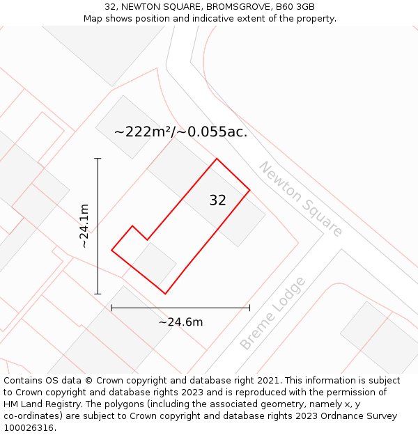 32, NEWTON SQUARE, BROMSGROVE, B60 3GB: Plot and title map