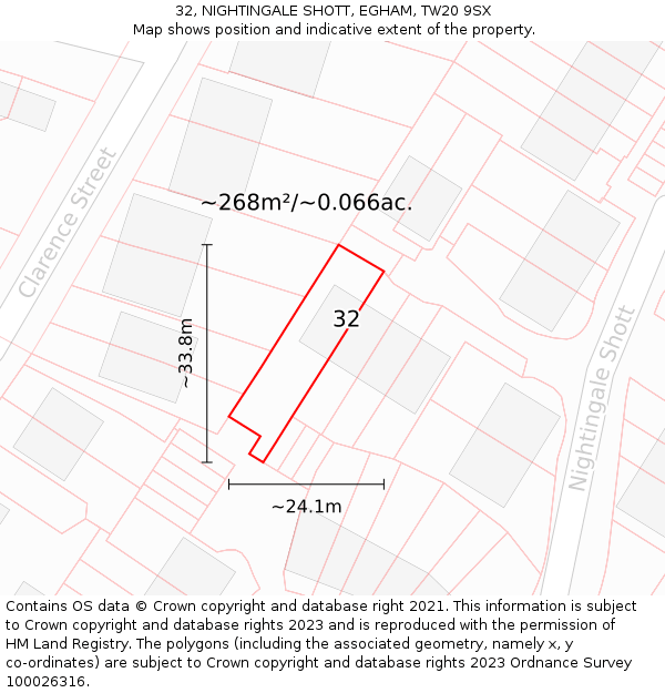 32, NIGHTINGALE SHOTT, EGHAM, TW20 9SX: Plot and title map