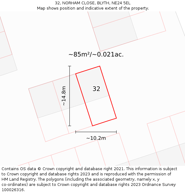 32, NORHAM CLOSE, BLYTH, NE24 5EL: Plot and title map