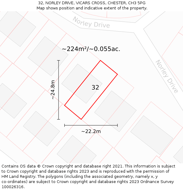 32, NORLEY DRIVE, VICARS CROSS, CHESTER, CH3 5PG: Plot and title map