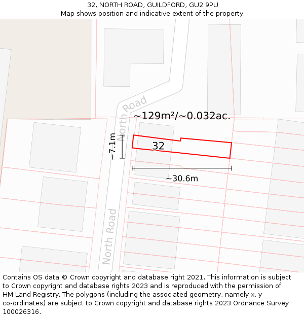 32, NORTH ROAD, GUILDFORD, GU2 9PU: Plot and title map
