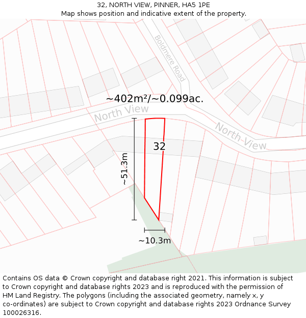 32, NORTH VIEW, PINNER, HA5 1PE: Plot and title map