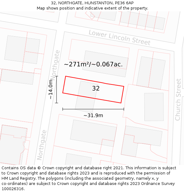 32, NORTHGATE, HUNSTANTON, PE36 6AP: Plot and title map
