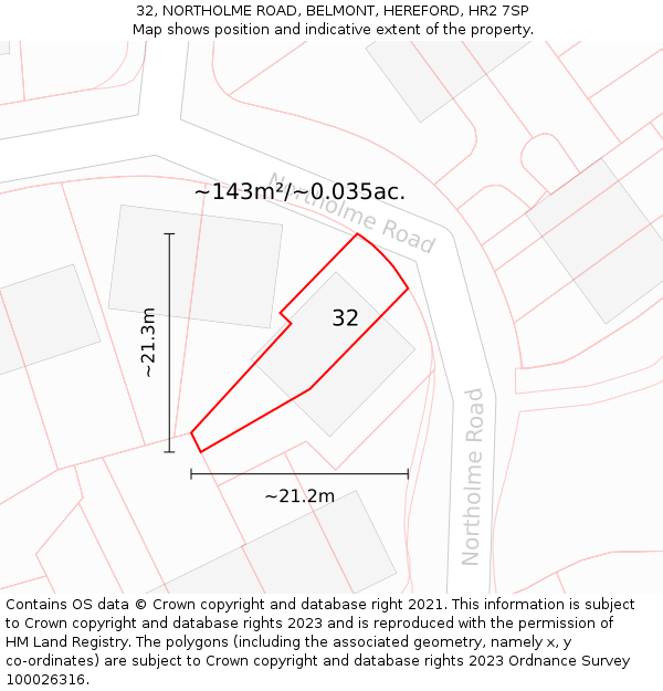 32, NORTHOLME ROAD, BELMONT, HEREFORD, HR2 7SP: Plot and title map
