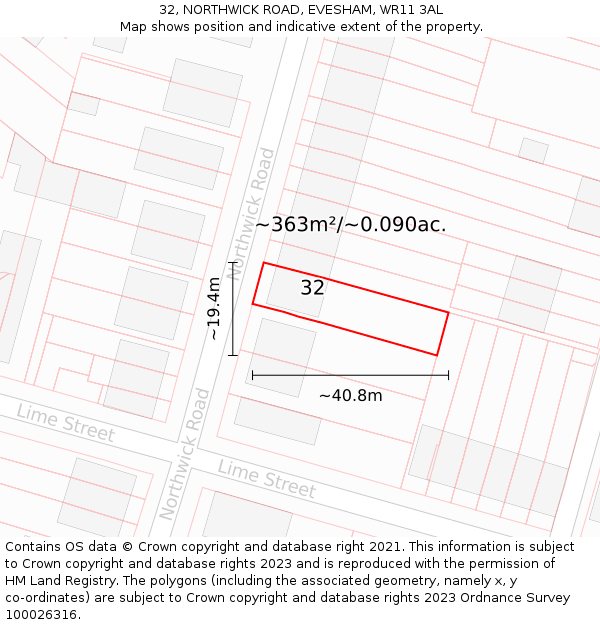 32, NORTHWICK ROAD, EVESHAM, WR11 3AL: Plot and title map
