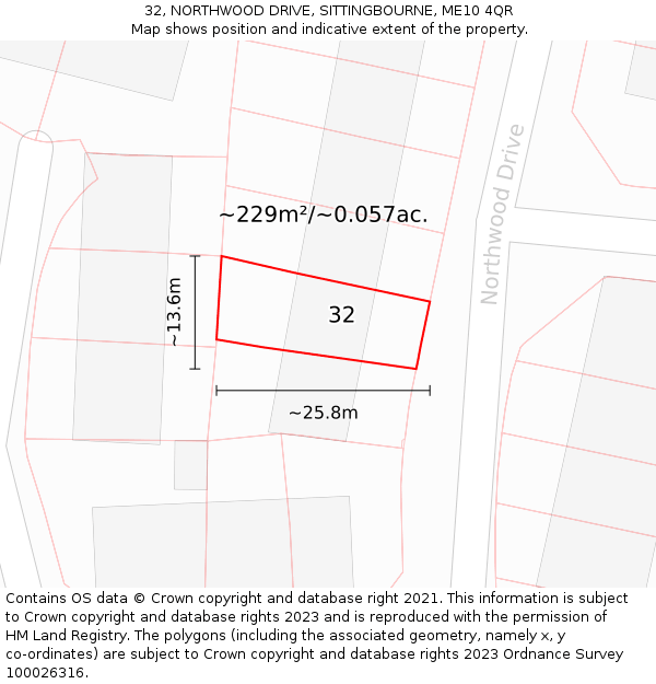 32, NORTHWOOD DRIVE, SITTINGBOURNE, ME10 4QR: Plot and title map