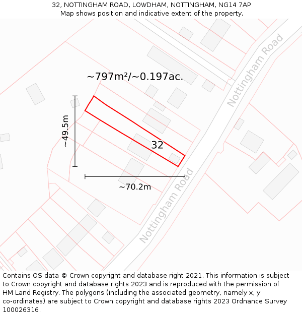 32, NOTTINGHAM ROAD, LOWDHAM, NOTTINGHAM, NG14 7AP: Plot and title map