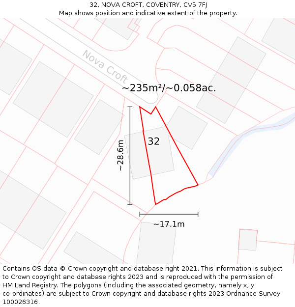 32, NOVA CROFT, COVENTRY, CV5 7FJ: Plot and title map