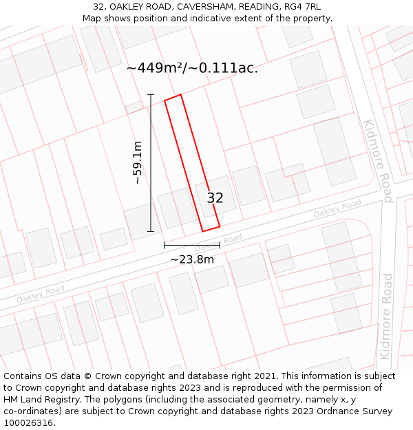 32, OAKLEY ROAD, CAVERSHAM, READING, RG4 7RL: Plot and title map