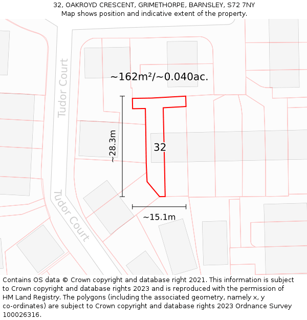 32, OAKROYD CRESCENT, GRIMETHORPE, BARNSLEY, S72 7NY: Plot and title map
