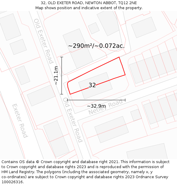 32, OLD EXETER ROAD, NEWTON ABBOT, TQ12 2NE: Plot and title map