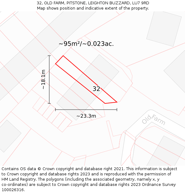 32, OLD FARM, PITSTONE, LEIGHTON BUZZARD, LU7 9RD: Plot and title map