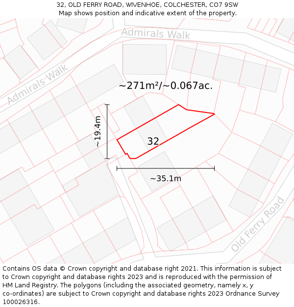 32, OLD FERRY ROAD, WIVENHOE, COLCHESTER, CO7 9SW: Plot and title map