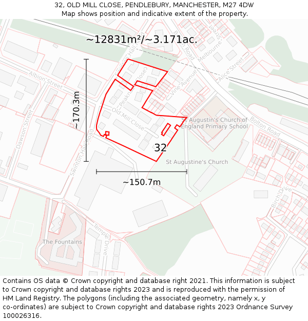 32, OLD MILL CLOSE, PENDLEBURY, MANCHESTER, M27 4DW: Plot and title map