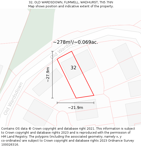 32, OLD WARDSDOWN, FLIMWELL, WADHURST, TN5 7NN: Plot and title map