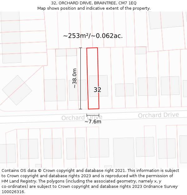 32, ORCHARD DRIVE, BRAINTREE, CM7 1EQ: Plot and title map