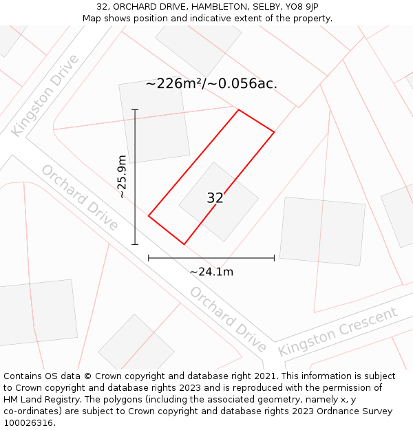 32, ORCHARD DRIVE, HAMBLETON, SELBY, YO8 9JP: Plot and title map