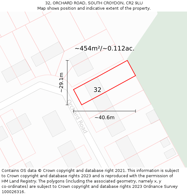 32, ORCHARD ROAD, SOUTH CROYDON, CR2 9LU: Plot and title map