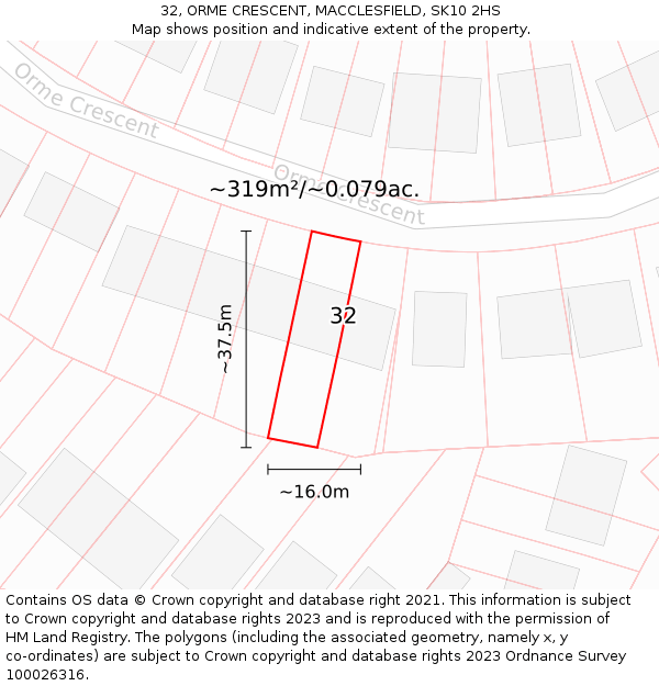 32, ORME CRESCENT, MACCLESFIELD, SK10 2HS: Plot and title map