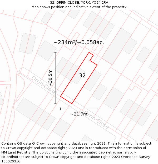 32, ORRIN CLOSE, YORK, YO24 2RA: Plot and title map