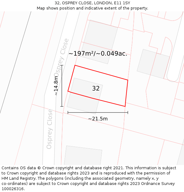32, OSPREY CLOSE, LONDON, E11 1SY: Plot and title map