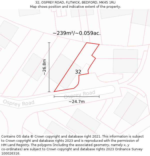 32, OSPREY ROAD, FLITWICK, BEDFORD, MK45 1RU: Plot and title map