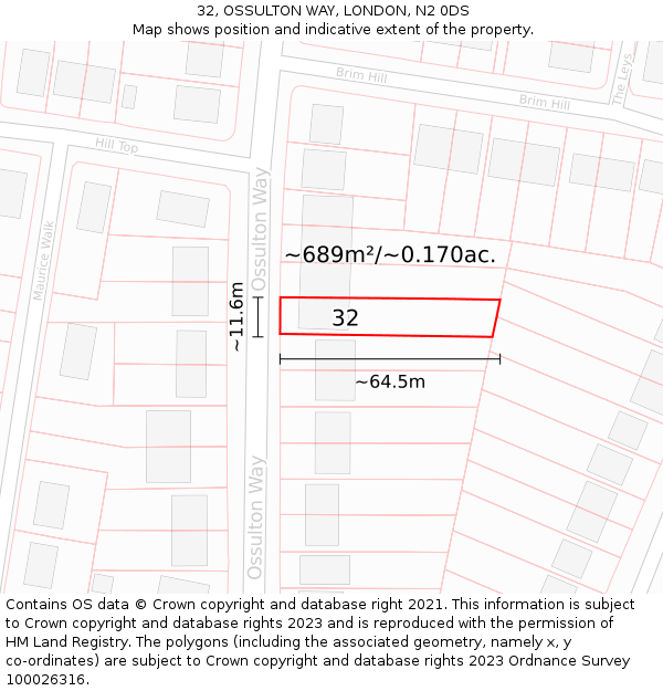 32, OSSULTON WAY, LONDON, N2 0DS: Plot and title map