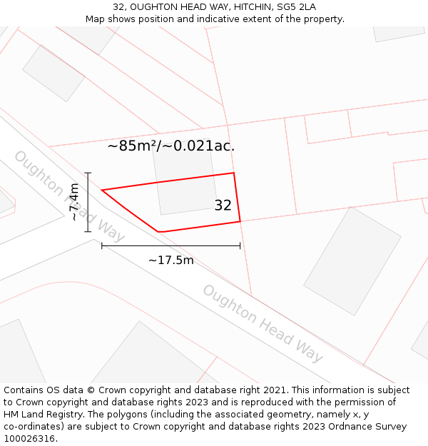 32, OUGHTON HEAD WAY, HITCHIN, SG5 2LA: Plot and title map