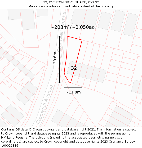 32, OVERTON DRIVE, THAME, OX9 3YJ: Plot and title map