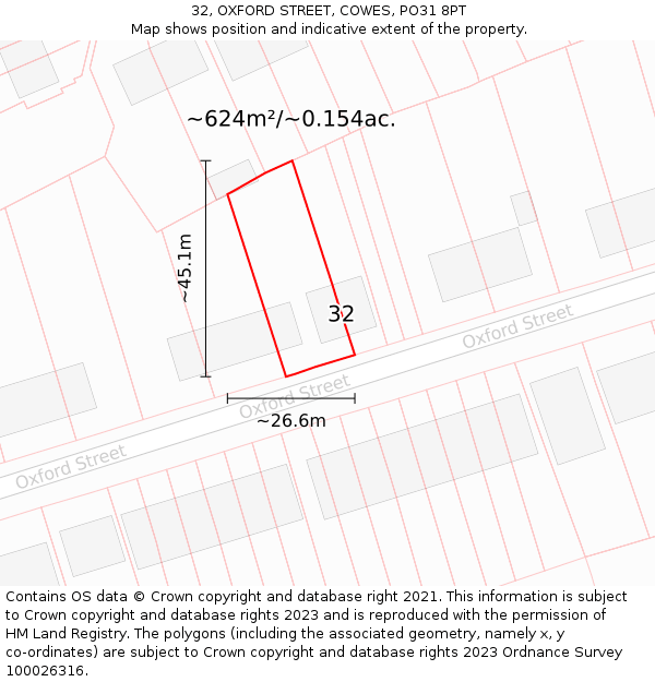 32, OXFORD STREET, COWES, PO31 8PT: Plot and title map
