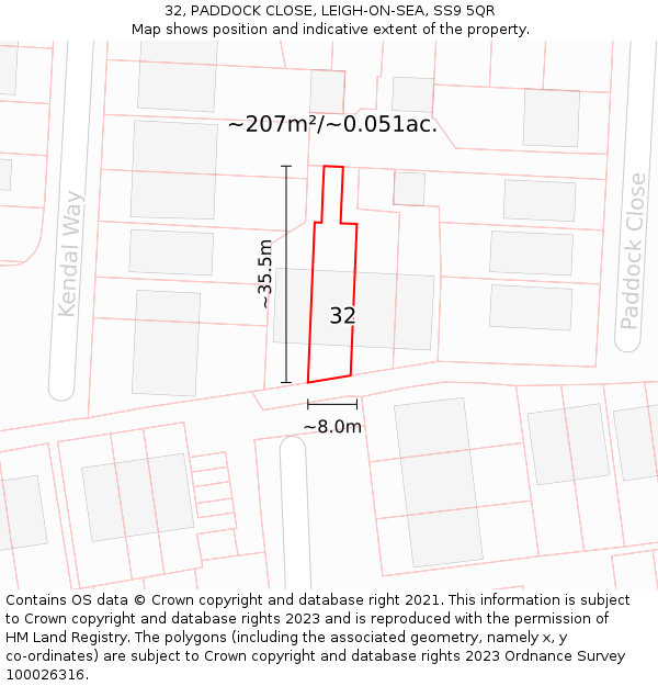 32, PADDOCK CLOSE, LEIGH-ON-SEA, SS9 5QR: Plot and title map
