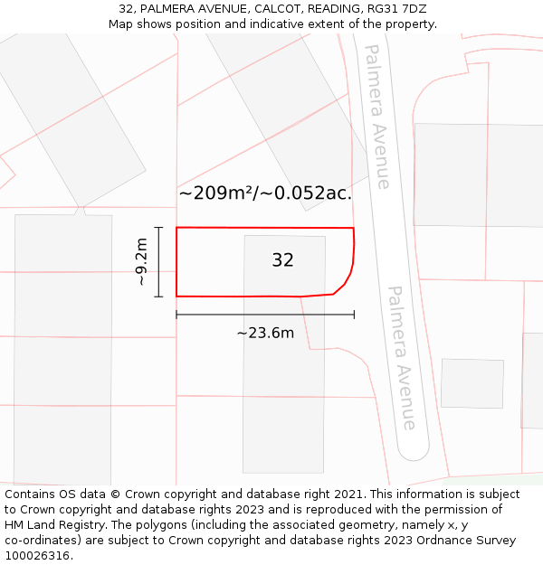 32, PALMERA AVENUE, CALCOT, READING, RG31 7DZ: Plot and title map