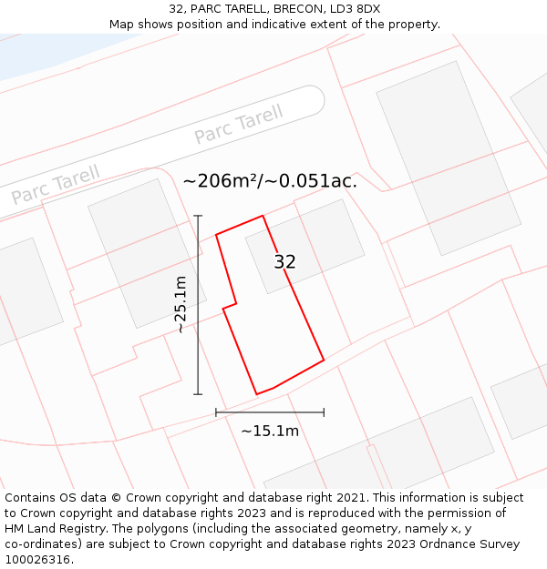 32, PARC TARELL, BRECON, LD3 8DX: Plot and title map
