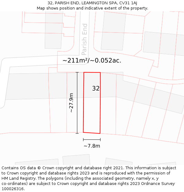 32, PARISH END, LEAMINGTON SPA, CV31 1AJ: Plot and title map