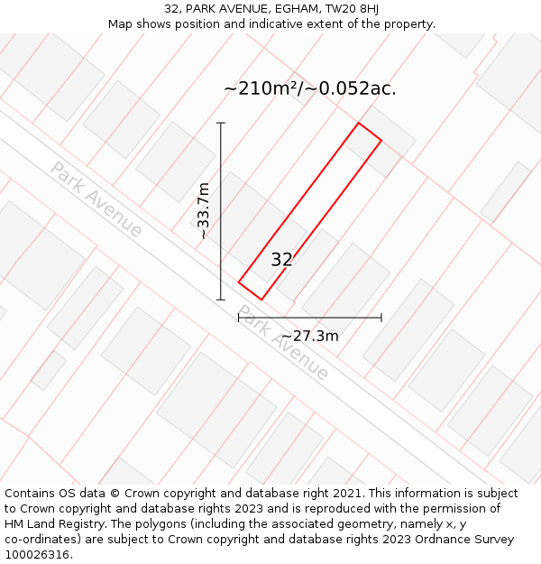 32, PARK AVENUE, EGHAM, TW20 8HJ: Plot and title map