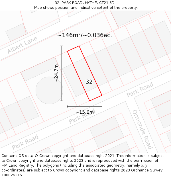 32, PARK ROAD, HYTHE, CT21 6DL: Plot and title map