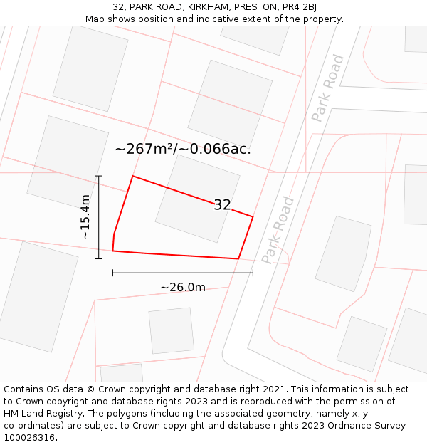 32, PARK ROAD, KIRKHAM, PRESTON, PR4 2BJ: Plot and title map