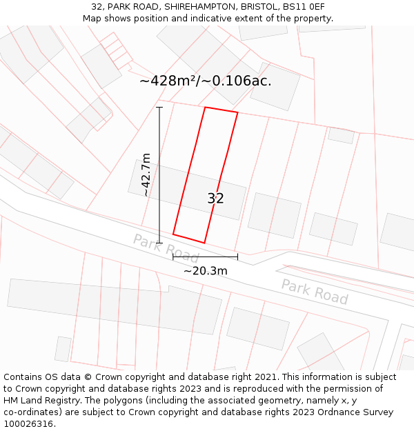 32, PARK ROAD, SHIREHAMPTON, BRISTOL, BS11 0EF: Plot and title map