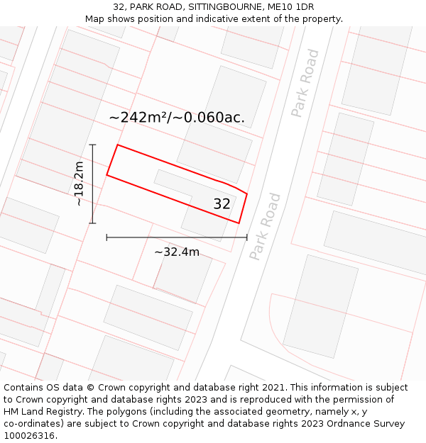32, PARK ROAD, SITTINGBOURNE, ME10 1DR: Plot and title map