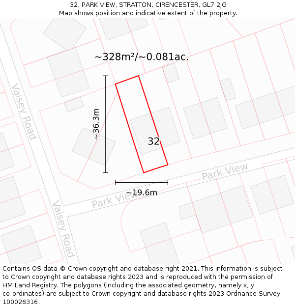 32, PARK VIEW, STRATTON, CIRENCESTER, GL7 2JG: Plot and title map