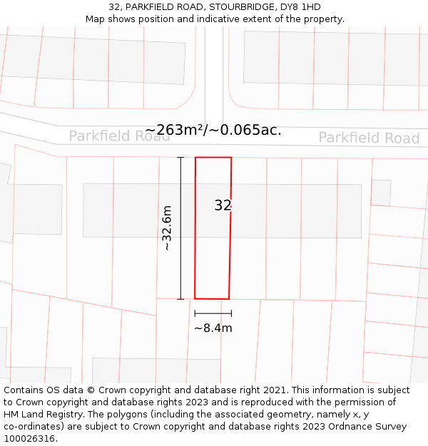 32, PARKFIELD ROAD, STOURBRIDGE, DY8 1HD: Plot and title map