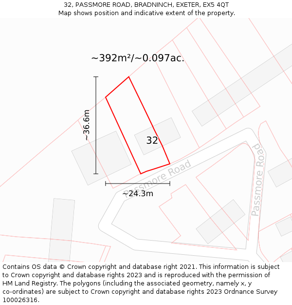 32, PASSMORE ROAD, BRADNINCH, EXETER, EX5 4QT: Plot and title map