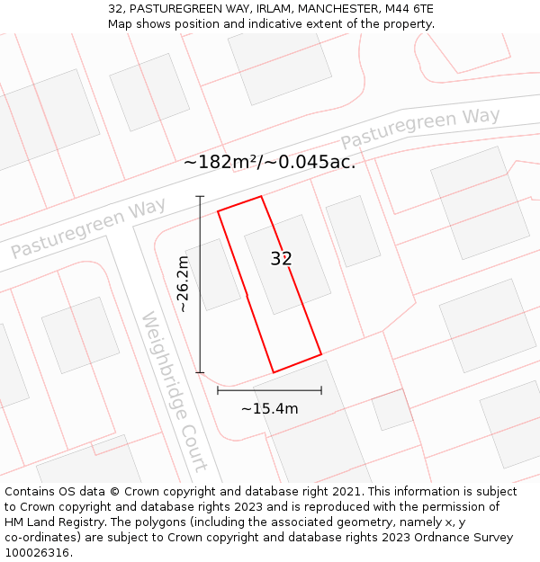 32, PASTUREGREEN WAY, IRLAM, MANCHESTER, M44 6TE: Plot and title map