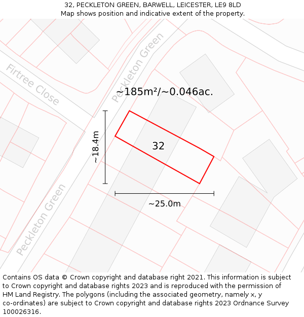 32, PECKLETON GREEN, BARWELL, LEICESTER, LE9 8LD: Plot and title map