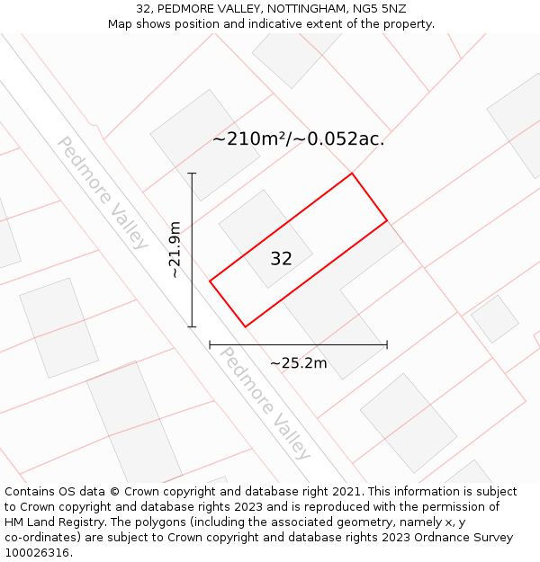 32, PEDMORE VALLEY, NOTTINGHAM, NG5 5NZ: Plot and title map