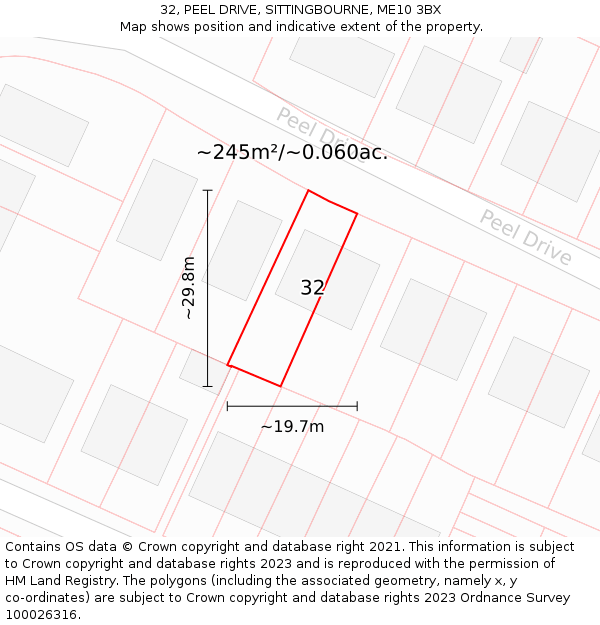 32, PEEL DRIVE, SITTINGBOURNE, ME10 3BX: Plot and title map